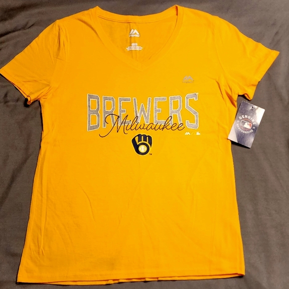 Milwaukee Brewers V Neck Tee NWT Yellow - Picture 3 of 5